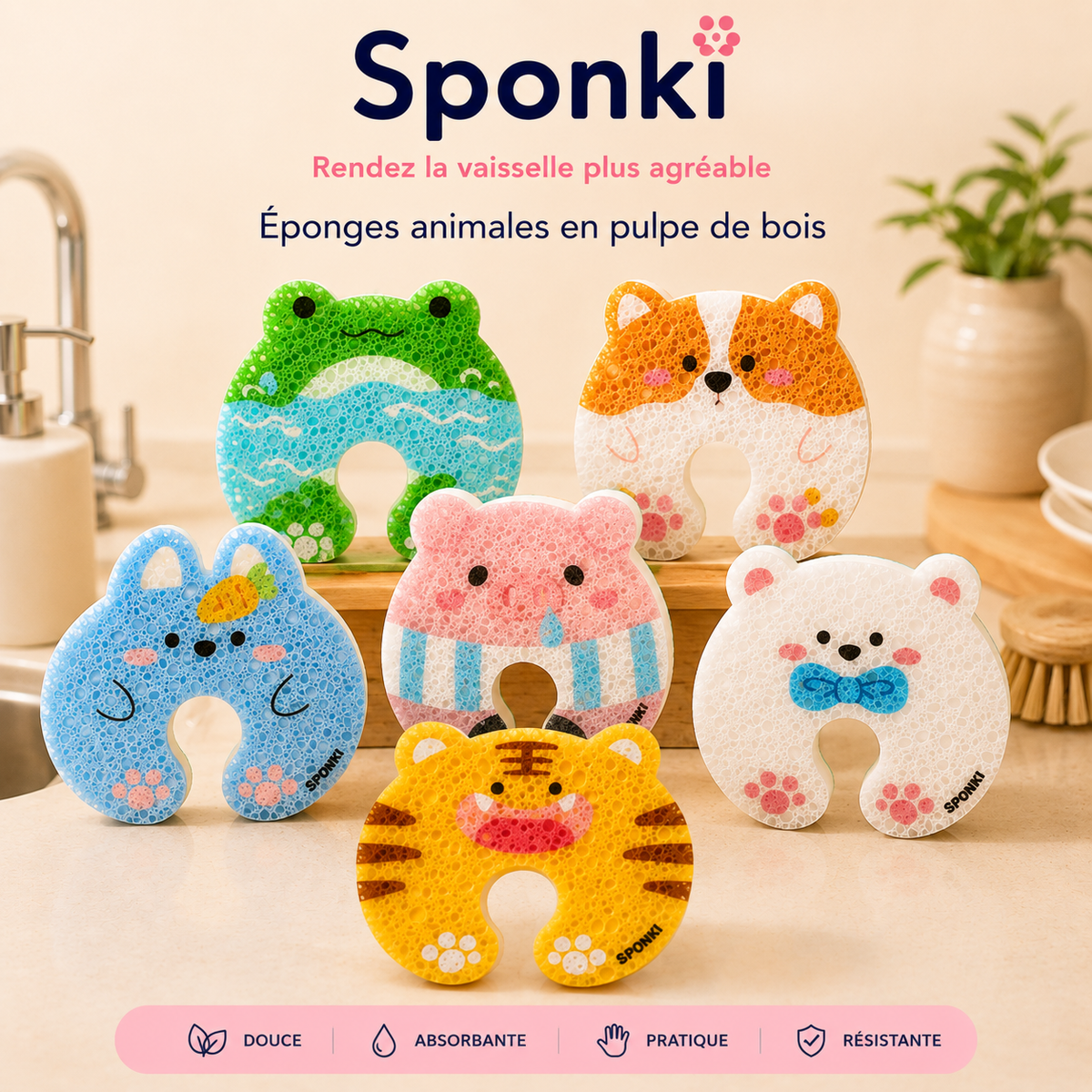 🧽 Éponge Sponki – L’éponge Animale en Pulpe de Bois